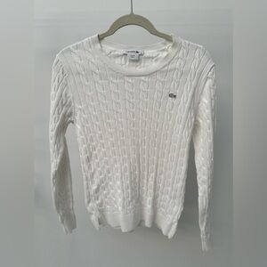 Lacoste Cable Knit Crew‎ Neck Sweater in White, Size 40